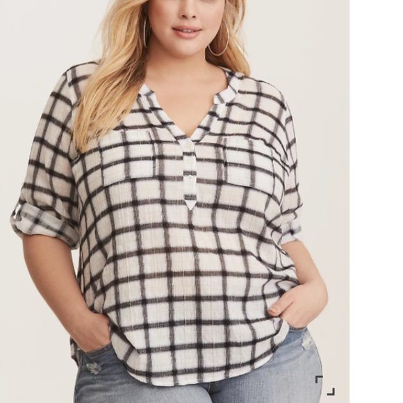 torrid Tops - Torrid Harper White Plaid Georgette Blouse